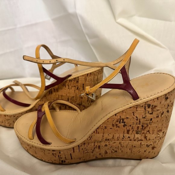 Vintage 1990's Prada Pink and Magenta Cork Platform Wedge Sandal - Size 38 - Picture 1 of 13